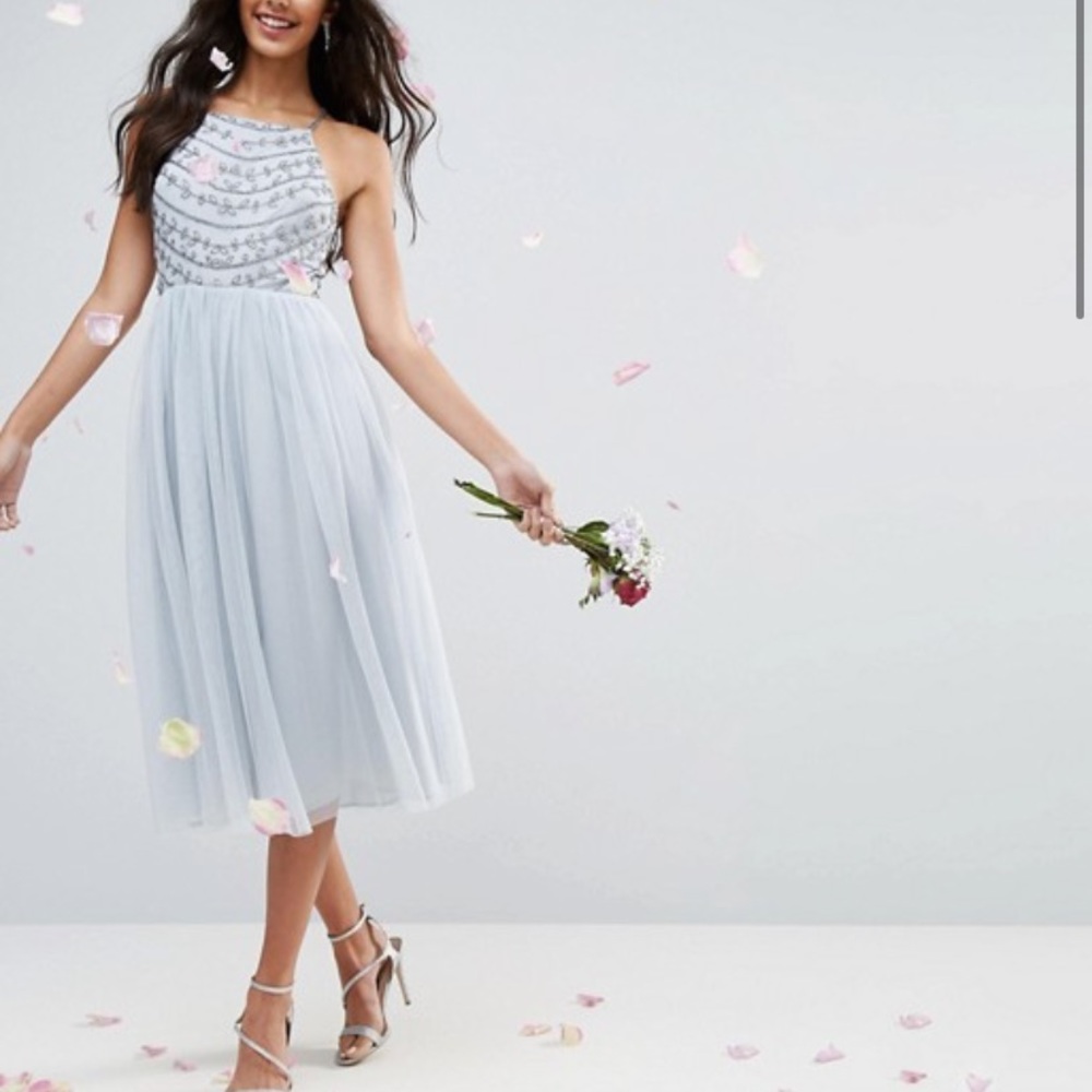 ASOS delicate beaded strappy back midi dress